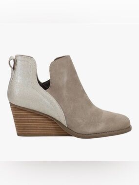 Toms Taupe Suede Wedge Ankle Boot with Metallic Back